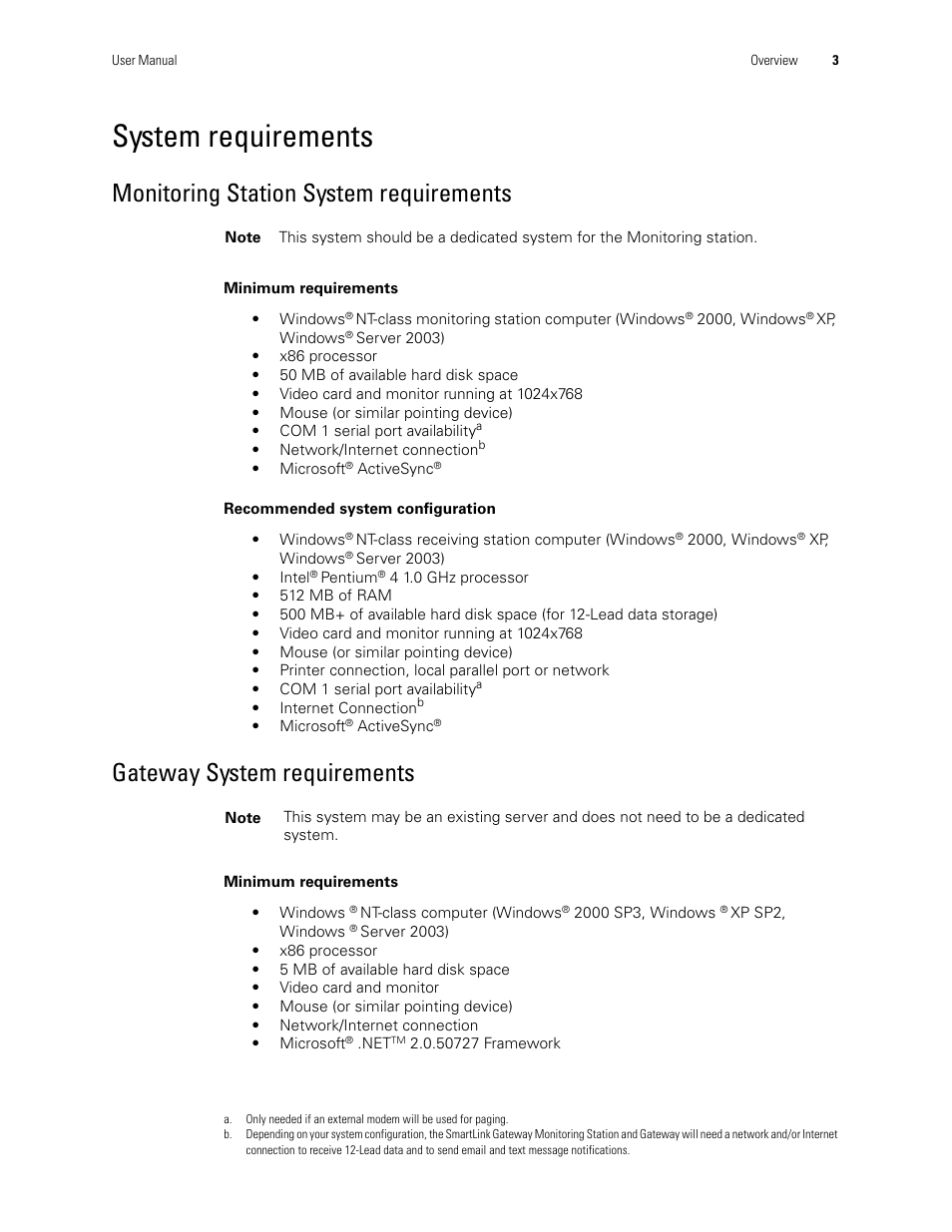 System requirements, Monitoring station system requirements, Gateway system requirements | Welch Allyn SmartLinkTM Wireless - User Manual User Manual | Page 7 / 42