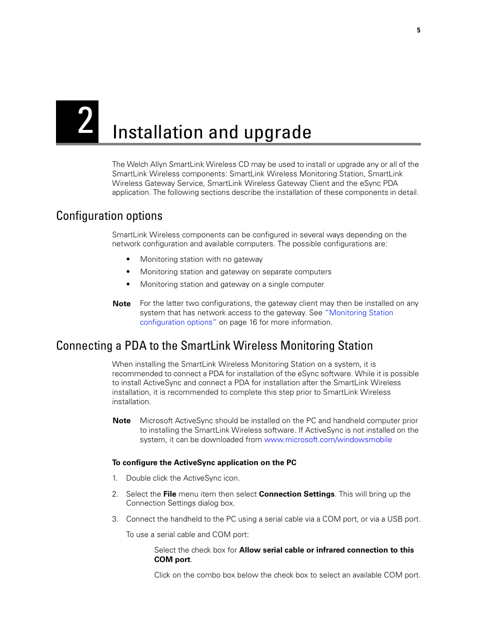 Installation and upgrade, 2 - installation and upgrade, Configuration options | Welch Allyn SmartLinkTM Wireless - User Manual User Manual | Page 9 / 42
