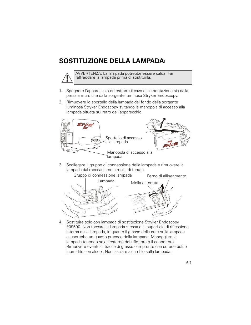 Sostituzione della lampada | Welch Allyn Stryker Light Source For Q2002-00, Q2002-02, Q2002-04, Q2002-06 - User Manual User Manual | Page 101 / 160