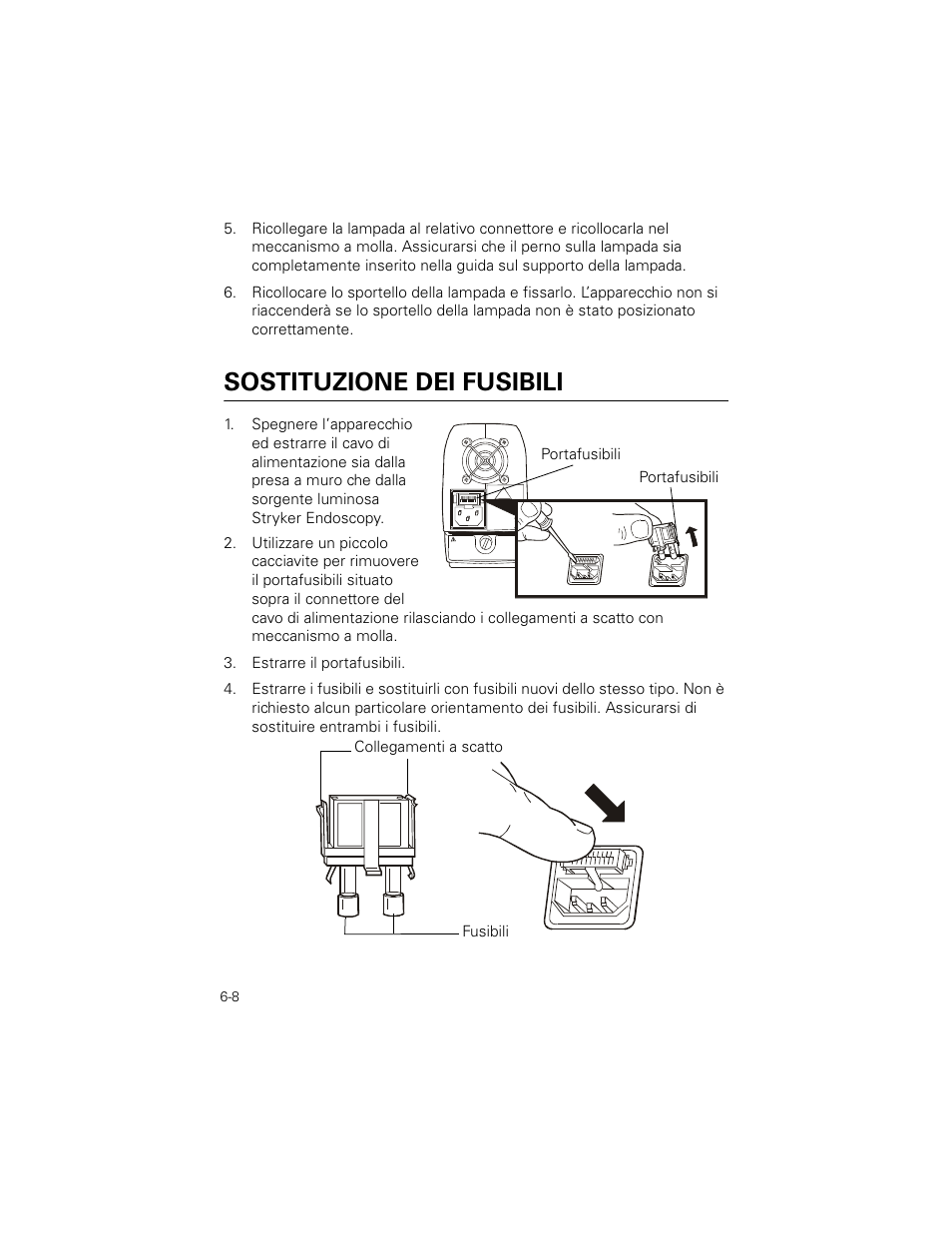 Sostituzione dei fusibili, Estrarre il portafusibili | Welch Allyn Stryker Light Source For Q2002-00, Q2002-02, Q2002-04, Q2002-06 - User Manual User Manual | Page 102 / 160