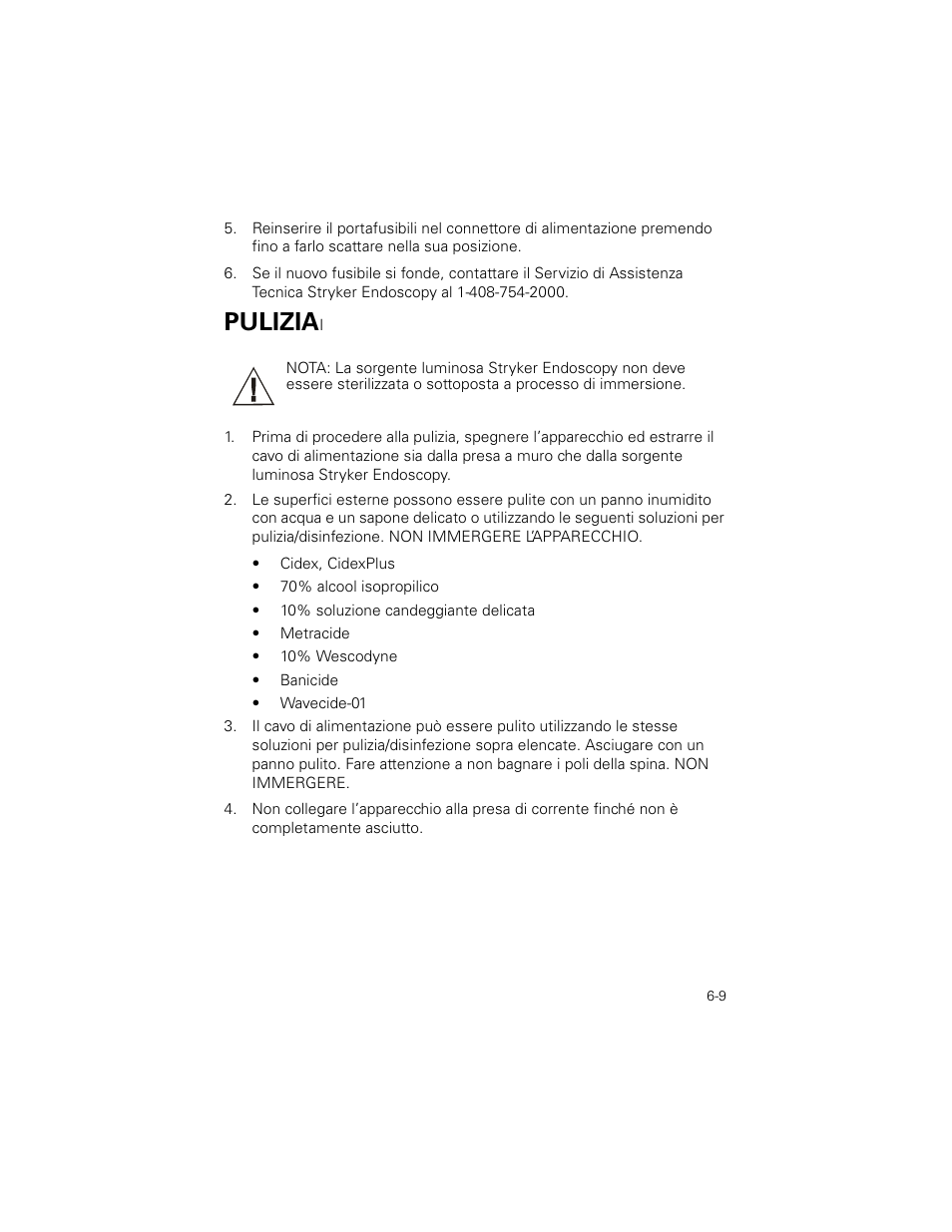 Pulizia | Welch Allyn Stryker Light Source For Q2002-00, Q2002-02, Q2002-04, Q2002-06 - User Manual User Manual | Page 103 / 160
