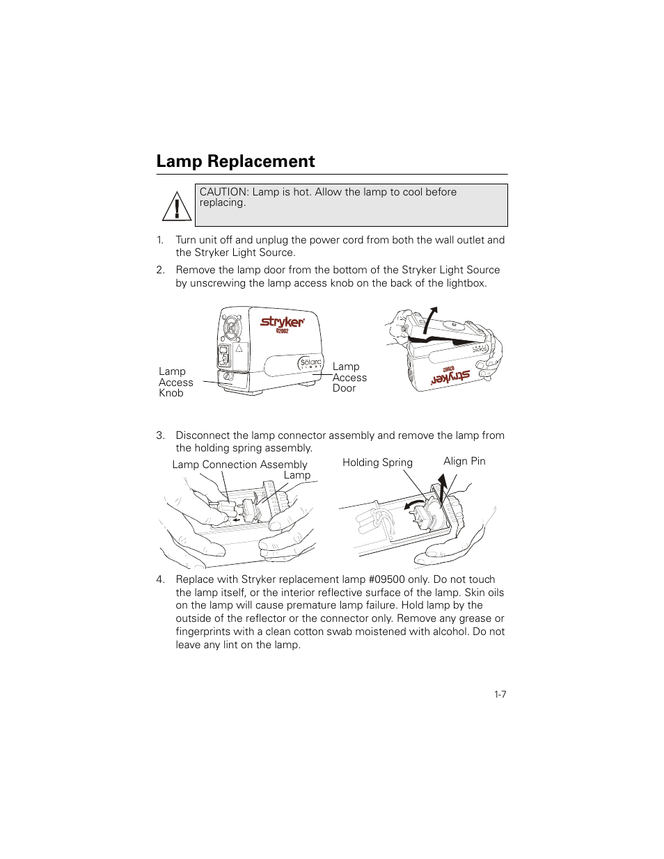 Lamp replacement | Welch Allyn Stryker Light Source For Q2002-00, Q2002-02, Q2002-04, Q2002-06 - User Manual User Manual | Page 11 / 160