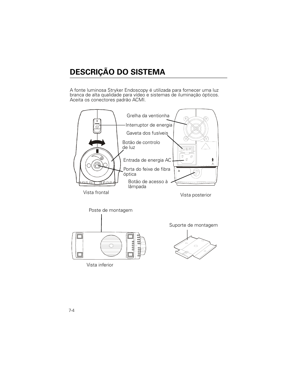 Descrição do sistema | Welch Allyn Stryker Light Source For Q2002-00, Q2002-02, Q2002-04, Q2002-06 - User Manual User Manual | Page 116 / 160