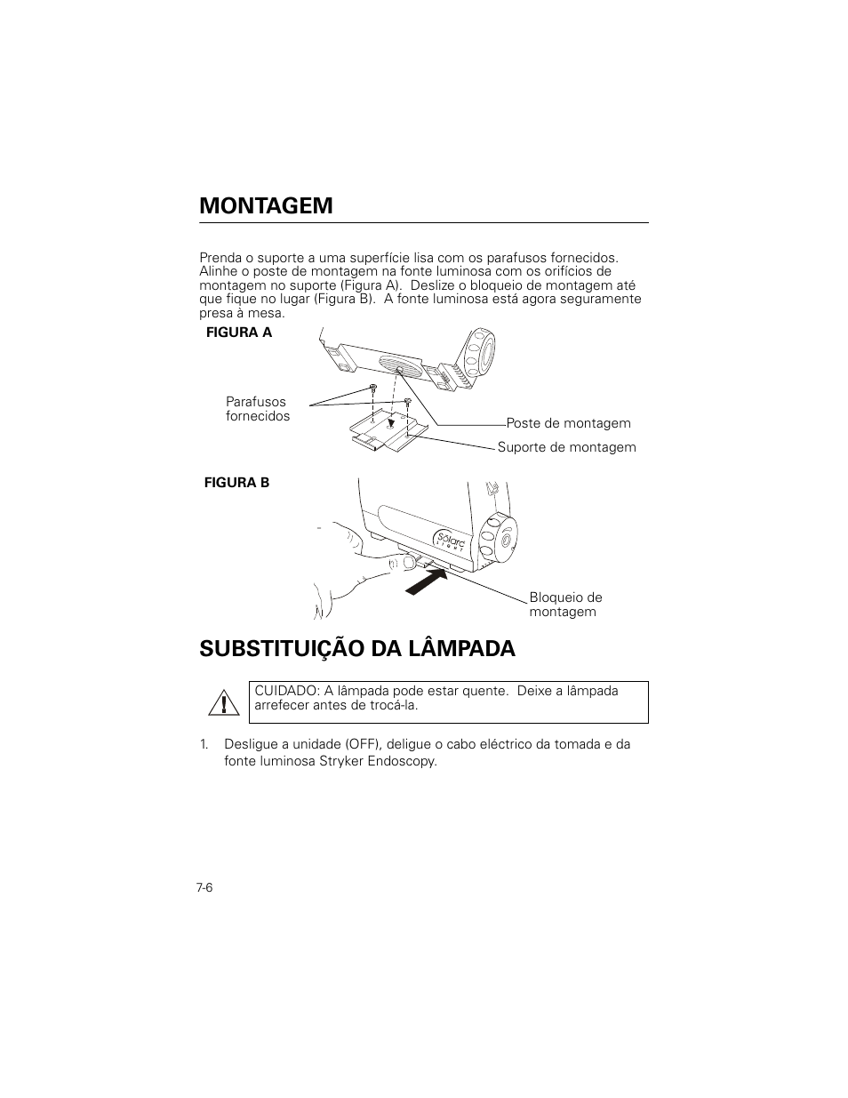 Montagem, Substituição da lâmpada | Welch Allyn Stryker Light Source For Q2002-00, Q2002-02, Q2002-04, Q2002-06 - User Manual User Manual | Page 118 / 160