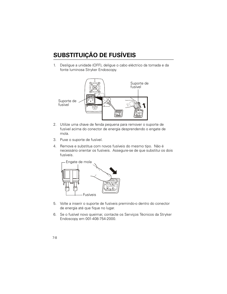 Substituição de fusíveis, Puxe o suporte de fusível | Welch Allyn Stryker Light Source For Q2002-00, Q2002-02, Q2002-04, Q2002-06 - User Manual User Manual | Page 120 / 160