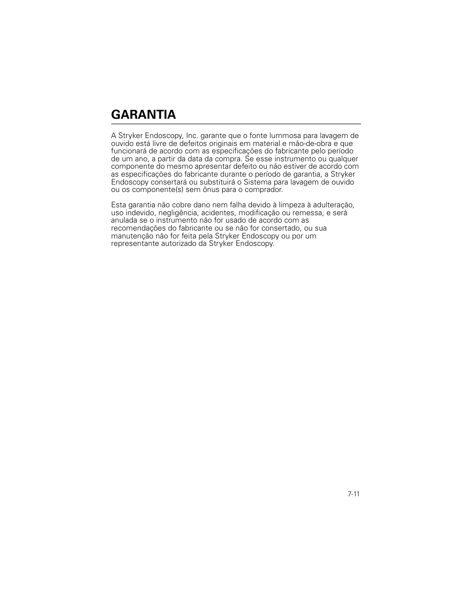 Garantia | Welch Allyn Stryker Light Source For Q2002-00, Q2002-02, Q2002-04, Q2002-06 - User Manual User Manual | Page 123 / 160