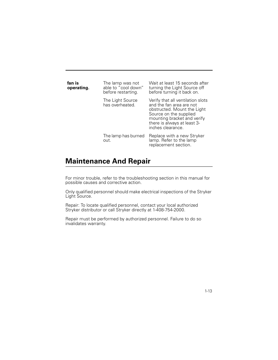 Maintenance and repair | Welch Allyn Stryker Light Source For Q2002-00, Q2002-02, Q2002-04, Q2002-06 - User Manual User Manual | Page 17 / 160
