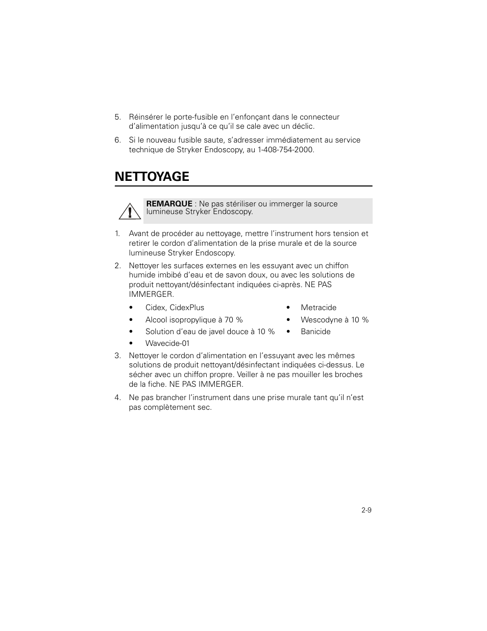 Nettoyage | Welch Allyn Stryker Light Source For Q2002-00, Q2002-02, Q2002-04, Q2002-06 - User Manual User Manual | Page 31 / 160