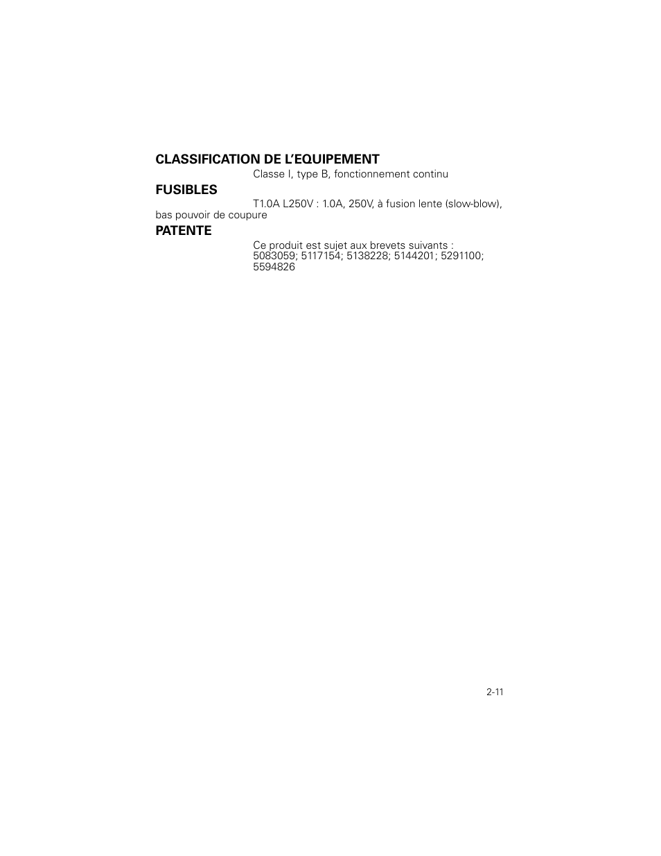 Classification de l’equipement, Fusibles, Patente | Welch Allyn Stryker Light Source For Q2002-00, Q2002-02, Q2002-04, Q2002-06 - User Manual User Manual | Page 33 / 160