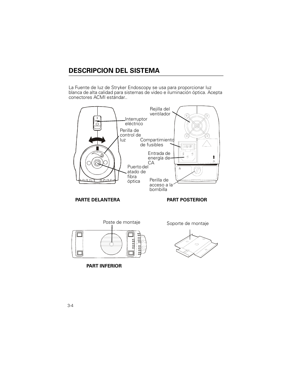 Descripcion del sistema | Welch Allyn Stryker Light Source For Q2002-00, Q2002-02, Q2002-04, Q2002-06 - User Manual User Manual | Page 44 / 160