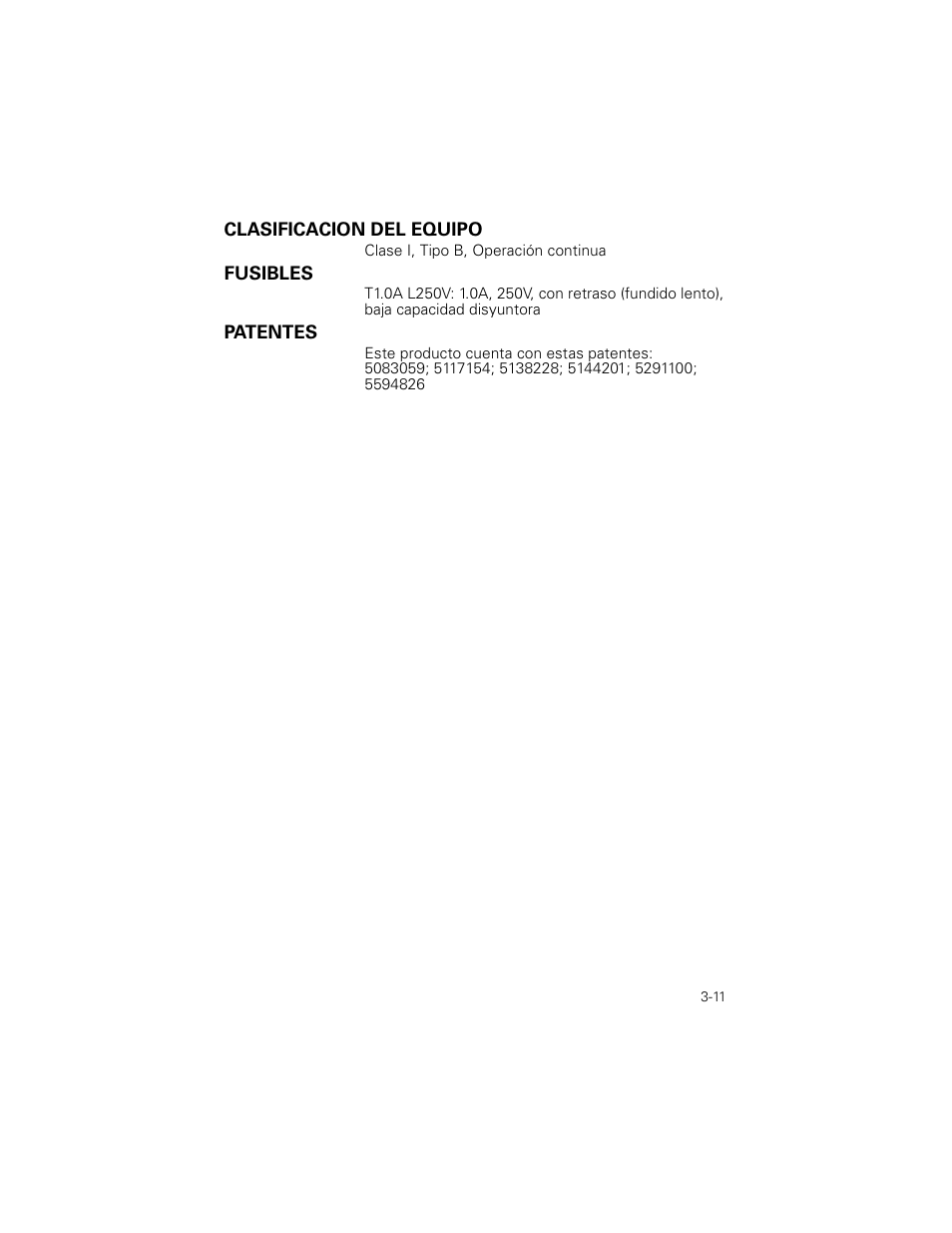 Clasificacion del equipo, Fusibles, Patentes | Welch Allyn Stryker Light Source For Q2002-00, Q2002-02, Q2002-04, Q2002-06 - User Manual User Manual | Page 51 / 160