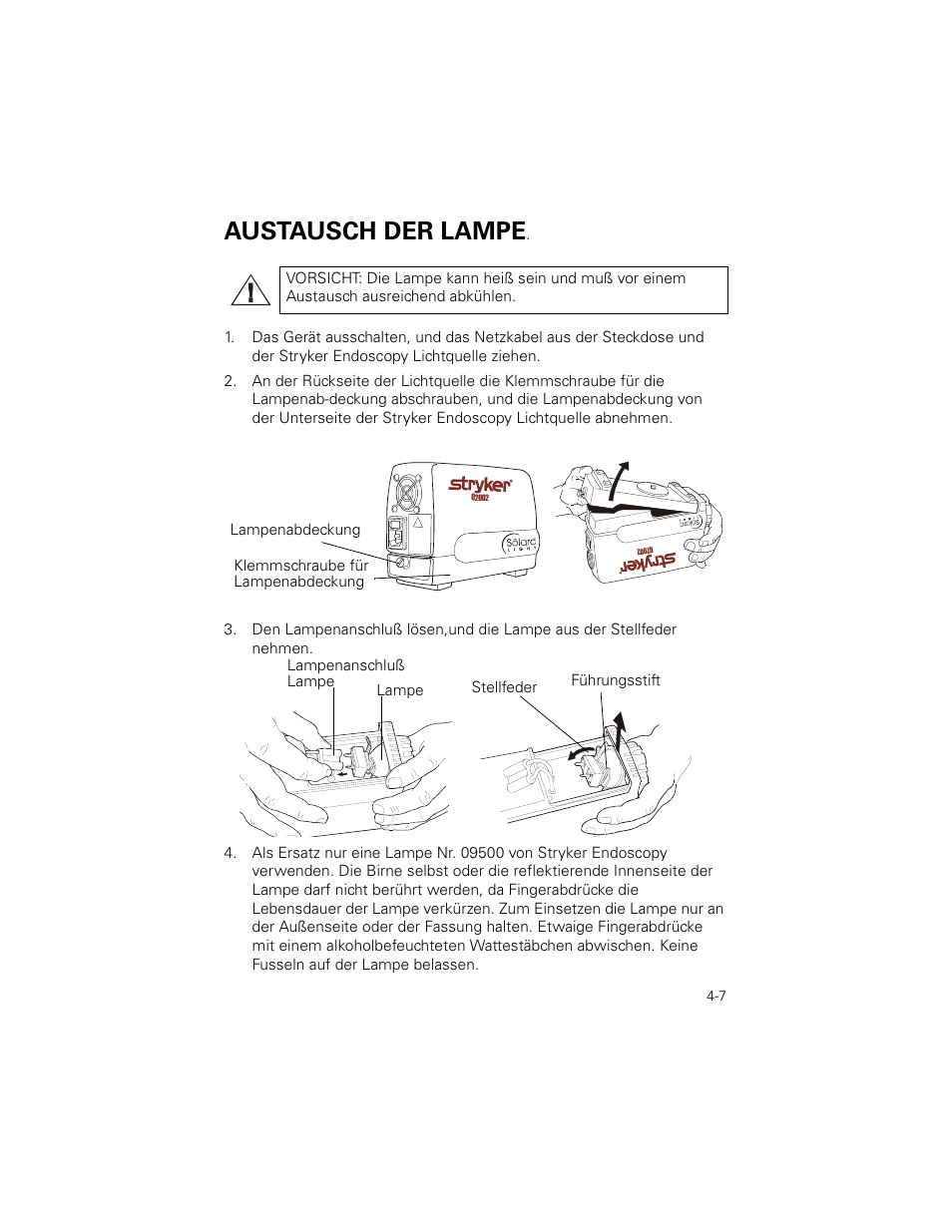Austausch der lampe | Welch Allyn Stryker Light Source For Q2002-00, Q2002-02, Q2002-04, Q2002-06 - User Manual User Manual | Page 65 / 160