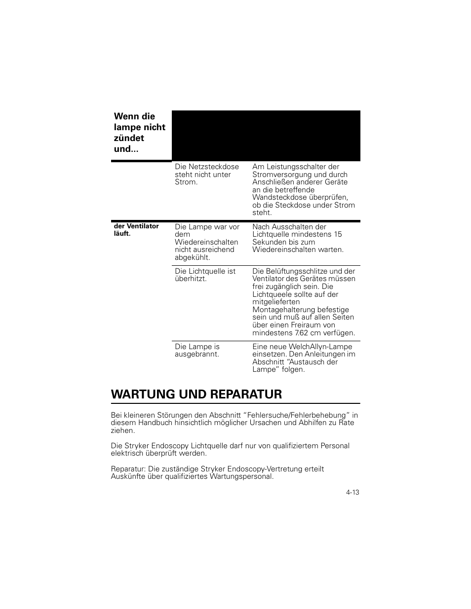 Wartung und reparatur | Welch Allyn Stryker Light Source For Q2002-00, Q2002-02, Q2002-04, Q2002-06 - User Manual User Manual | Page 71 / 160