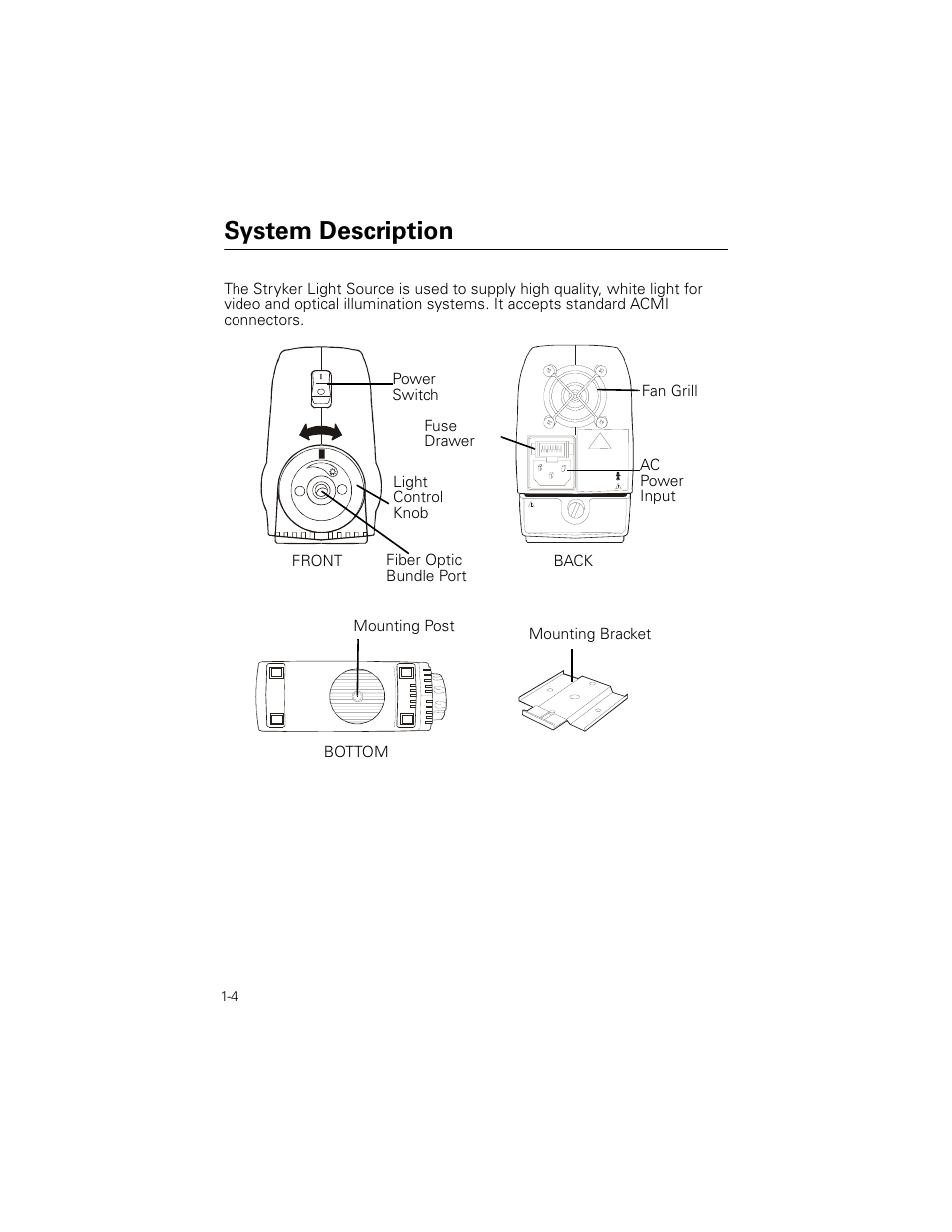 System description | Welch Allyn Stryker Light Source For Q2002-00, Q2002-02, Q2002-04, Q2002-06 - User Manual User Manual | Page 8 / 160
