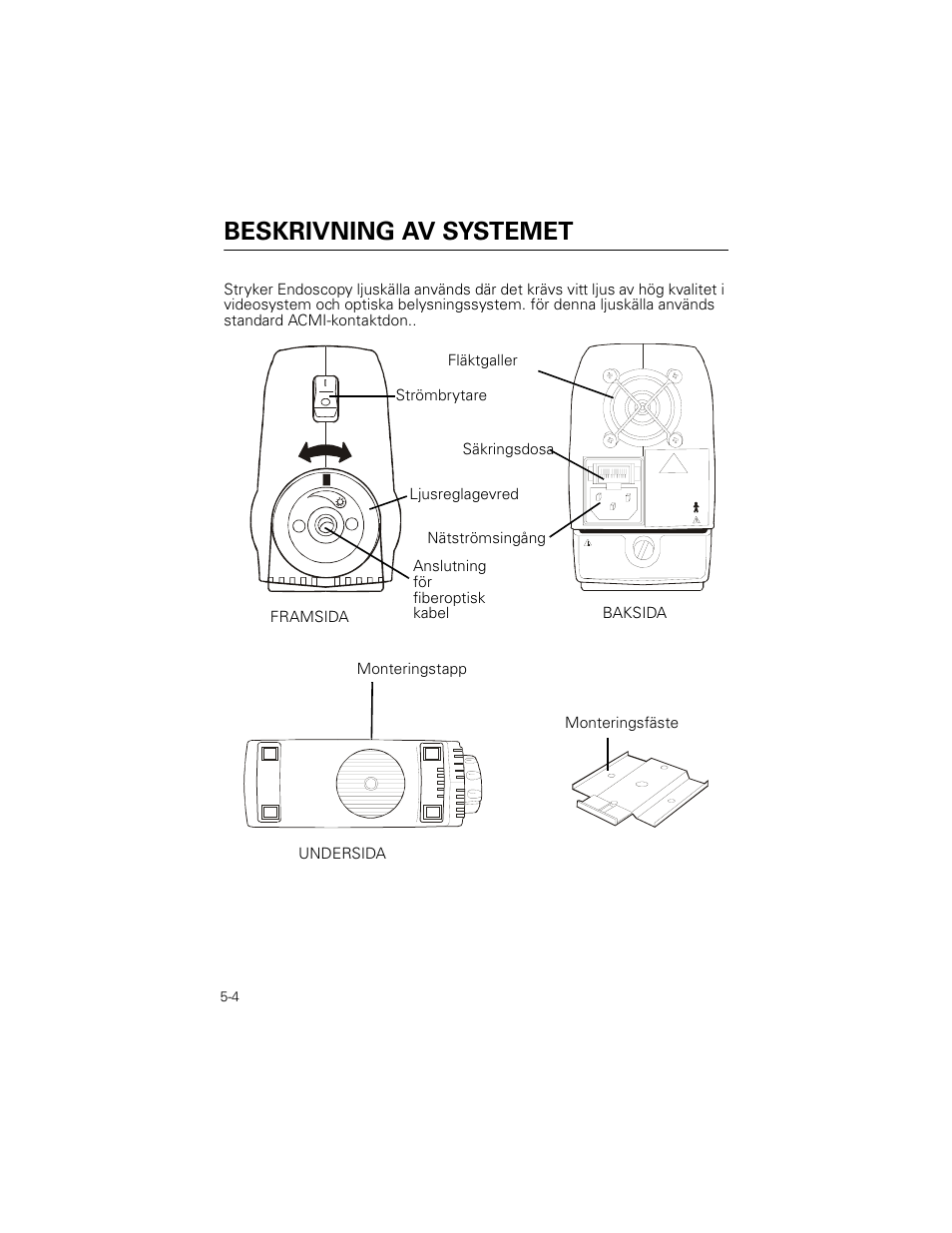 Beskrivning av systemet | Welch Allyn Stryker Light Source For Q2002-00, Q2002-02, Q2002-04, Q2002-06 - User Manual User Manual | Page 80 / 160