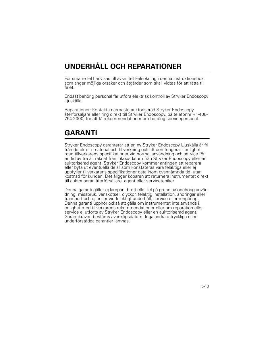 Underhåll och reparationer, Garanti | Welch Allyn Stryker Light Source For Q2002-00, Q2002-02, Q2002-04, Q2002-06 - User Manual User Manual | Page 89 / 160
