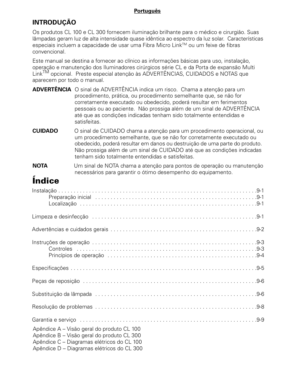 Índice | Welch Allyn CL300 Surgical IlluminatorCL - User Manual User Manual | Page 100 / 126