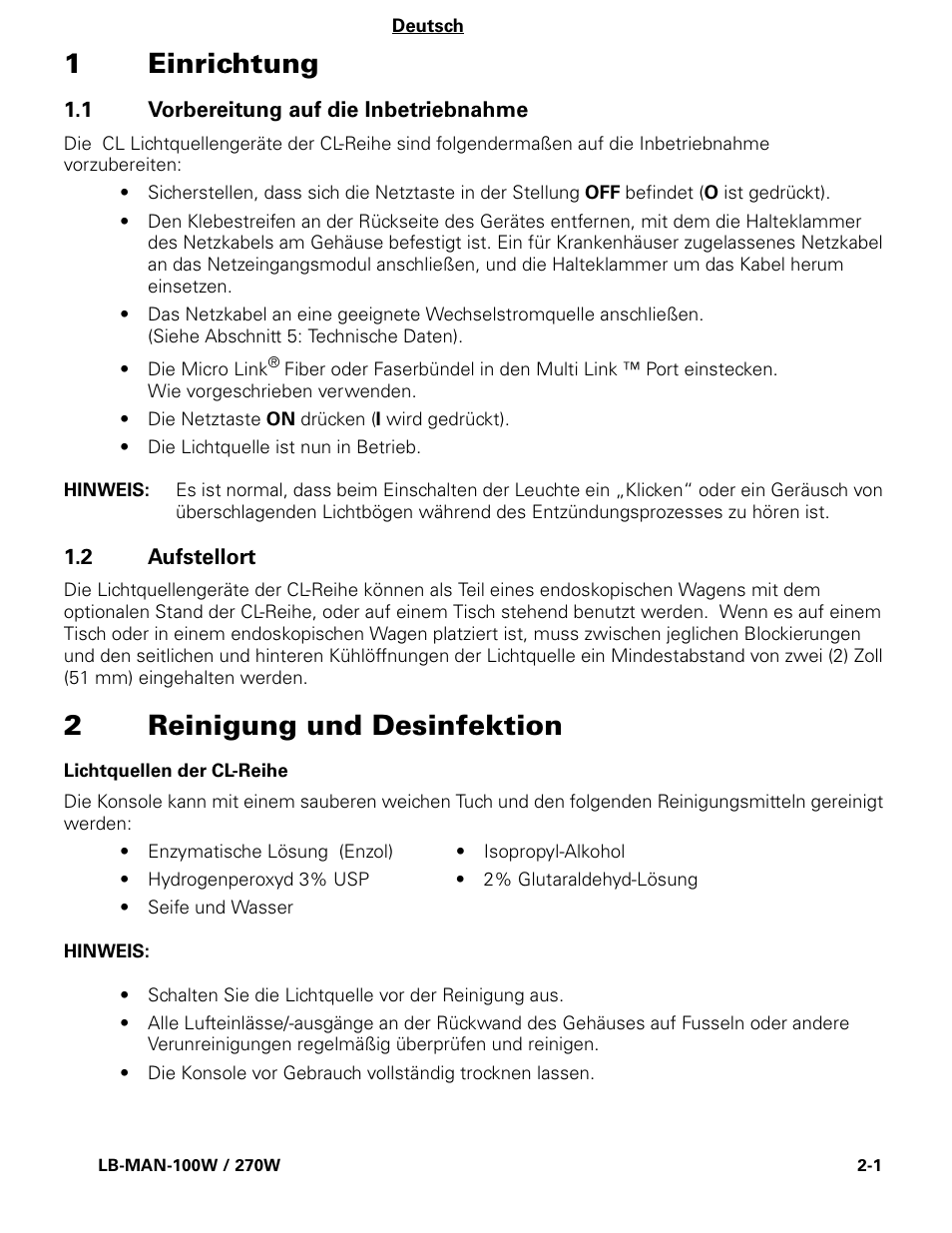 1einrichtung, 2reinigung und desinfektion | Welch Allyn CL300 Surgical IlluminatorCL - User Manual User Manual | Page 14 / 126