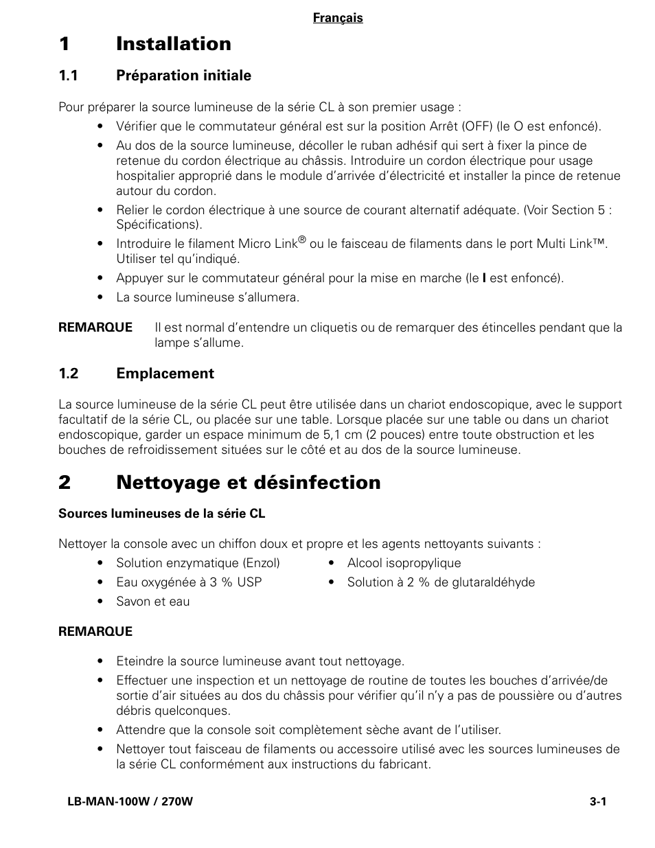 1installation, 2nettoyage et désinfection | Welch Allyn CL300 Surgical IlluminatorCL - User Manual User Manual | Page 27 / 126