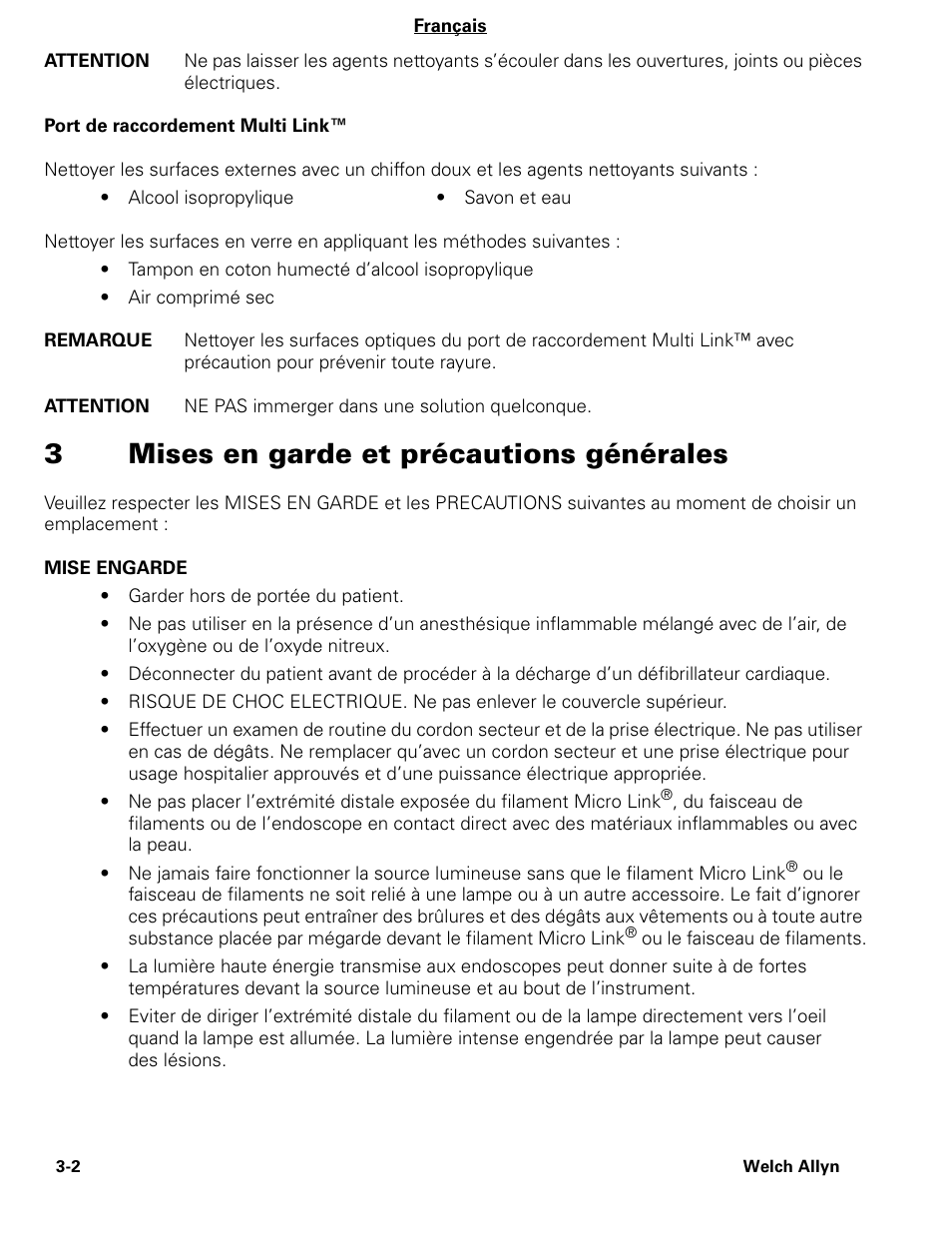 3mises en garde et précautions générales | Welch Allyn CL300 Surgical IlluminatorCL - User Manual User Manual | Page 28 / 126