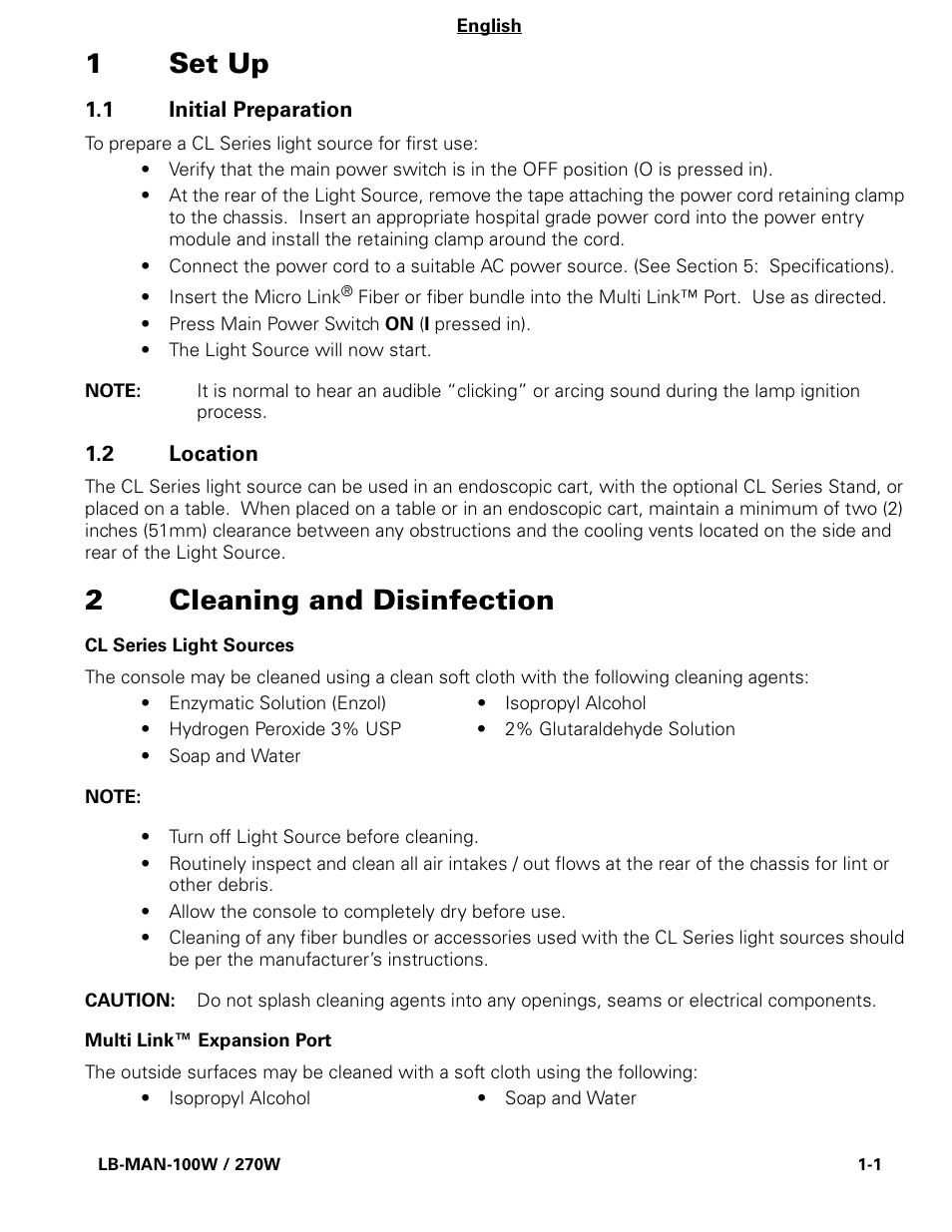1set up, 2cleaning and disinfection | Welch Allyn CL300 Surgical IlluminatorCL - User Manual User Manual | Page 3 / 126