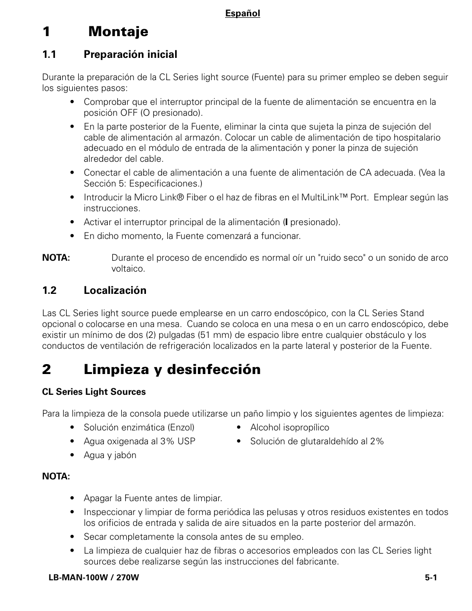 1montaje, 2limpieza y desinfección | Welch Allyn CL300 Surgical IlluminatorCL - User Manual User Manual | Page 53 / 126