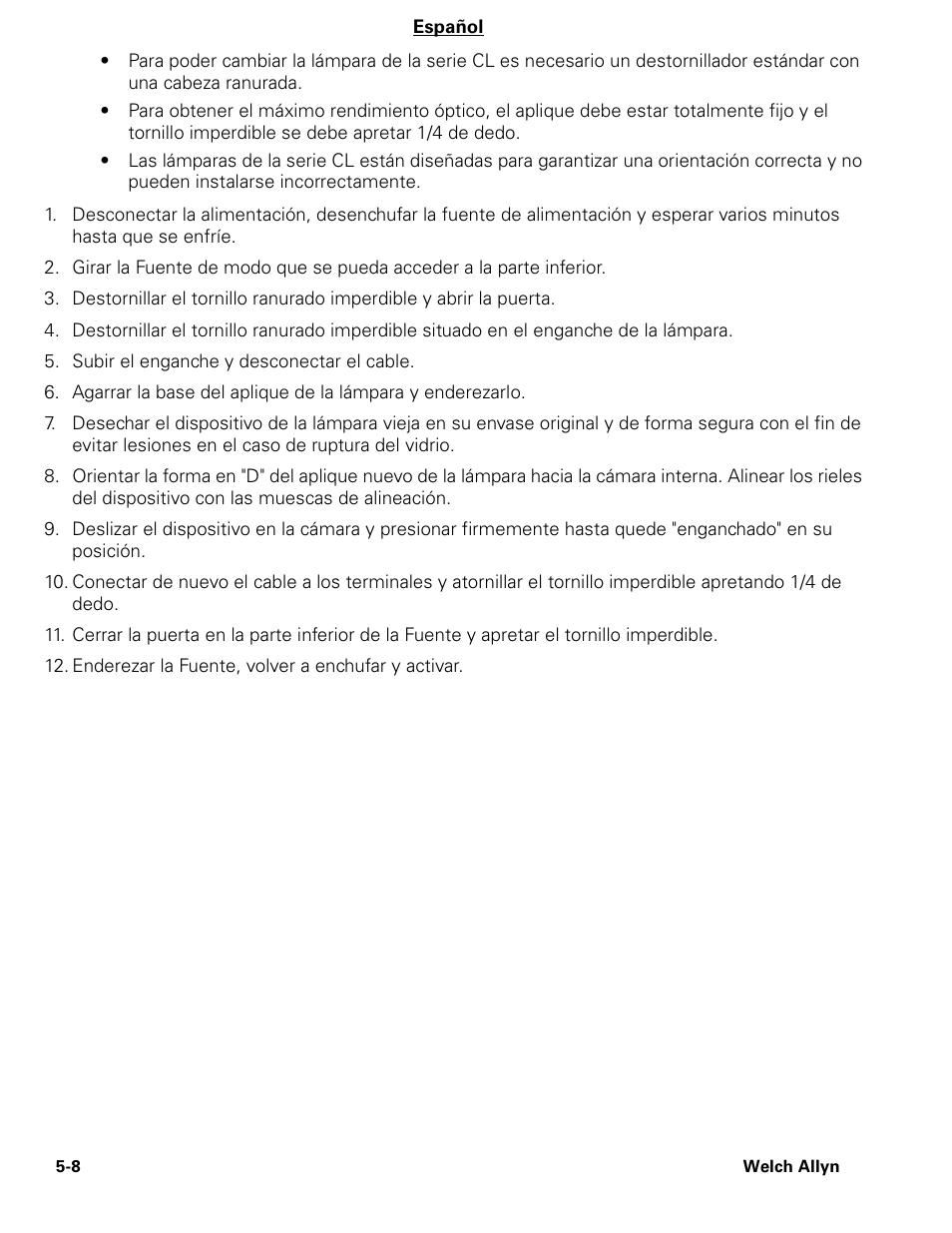 Welch Allyn CL300 Surgical IlluminatorCL - User Manual User Manual | Page 60 / 126