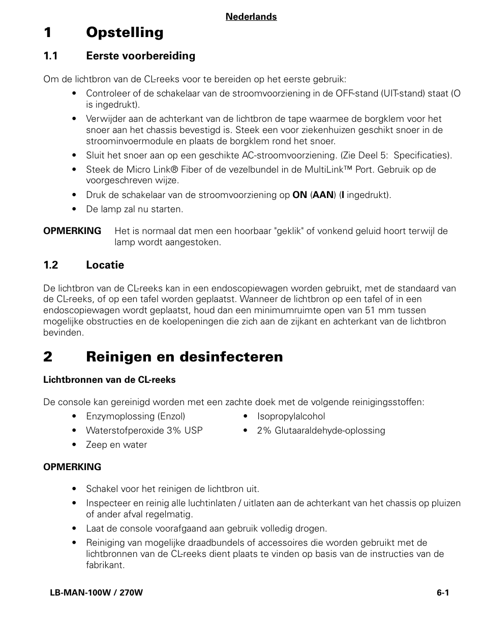 1opstelling, 2reinigen en desinfecteren | Welch Allyn CL300 Surgical IlluminatorCL - User Manual User Manual | Page 66 / 126