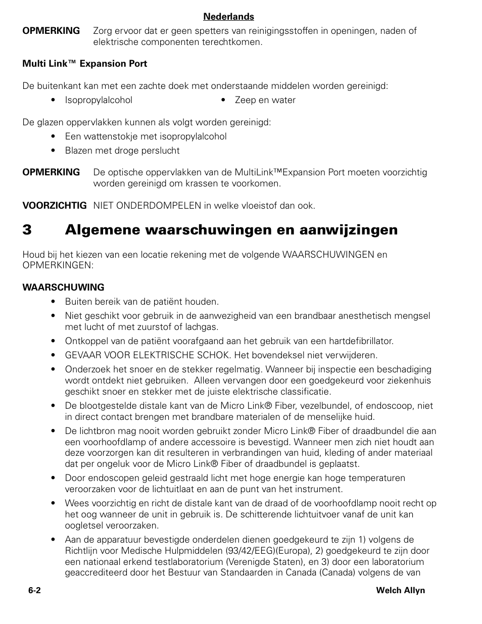 3algemene waarschuwingen en aanwijzingen | Welch Allyn CL300 Surgical IlluminatorCL - User Manual User Manual | Page 67 / 126