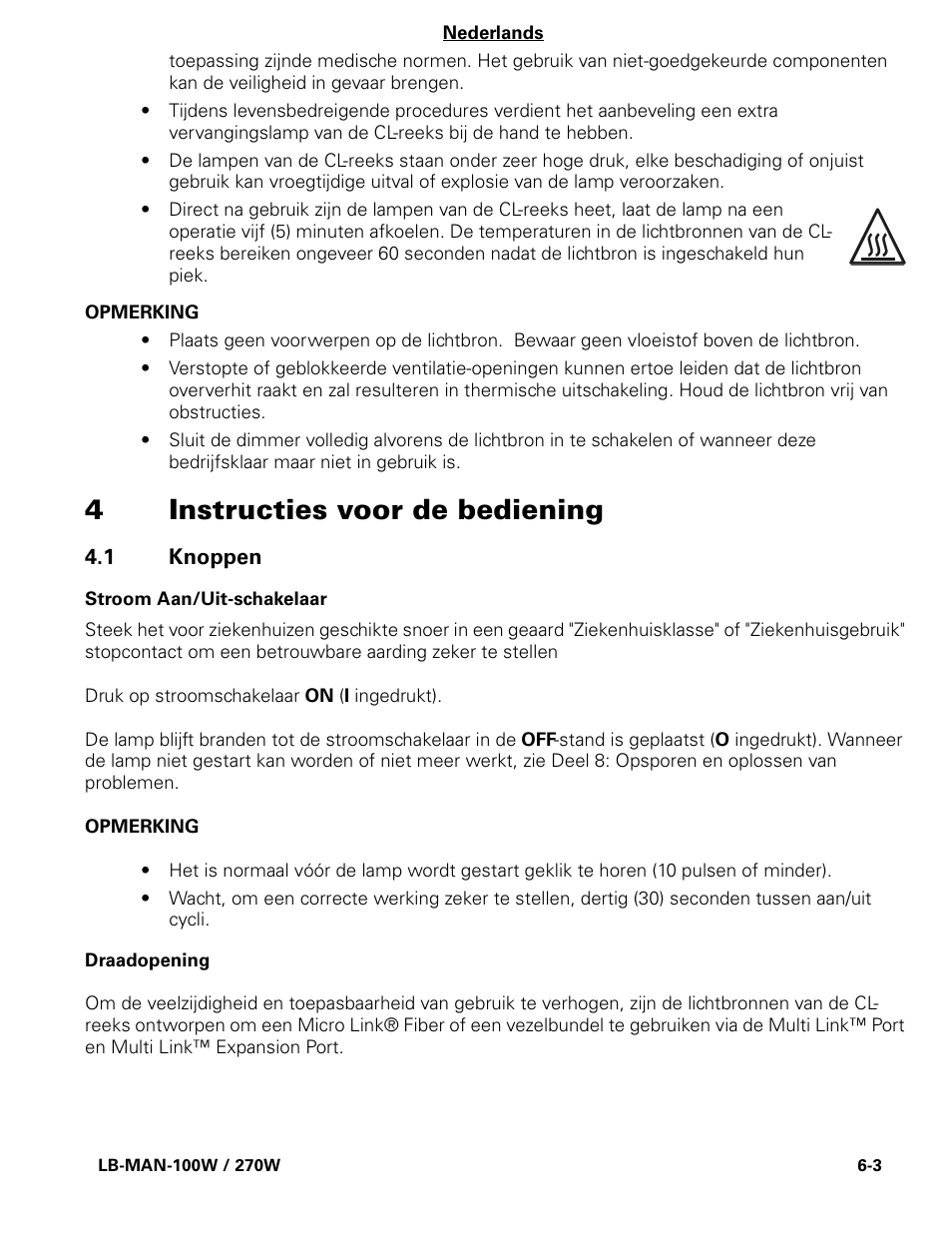4instructies voor de bediening | Welch Allyn CL300 Surgical IlluminatorCL - User Manual User Manual | Page 68 / 126