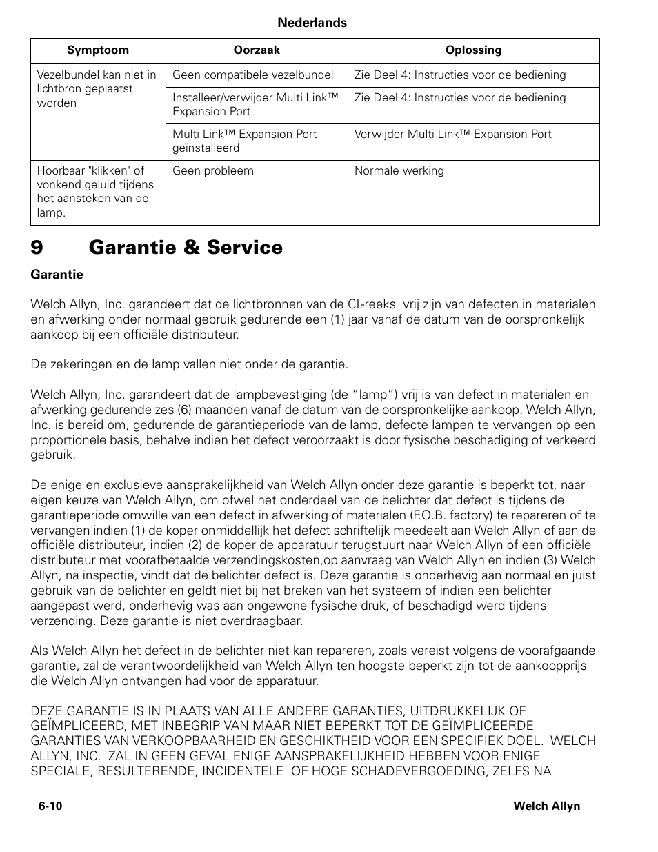 9garantie & service | Welch Allyn CL300 Surgical IlluminatorCL - User Manual User Manual | Page 75 / 126