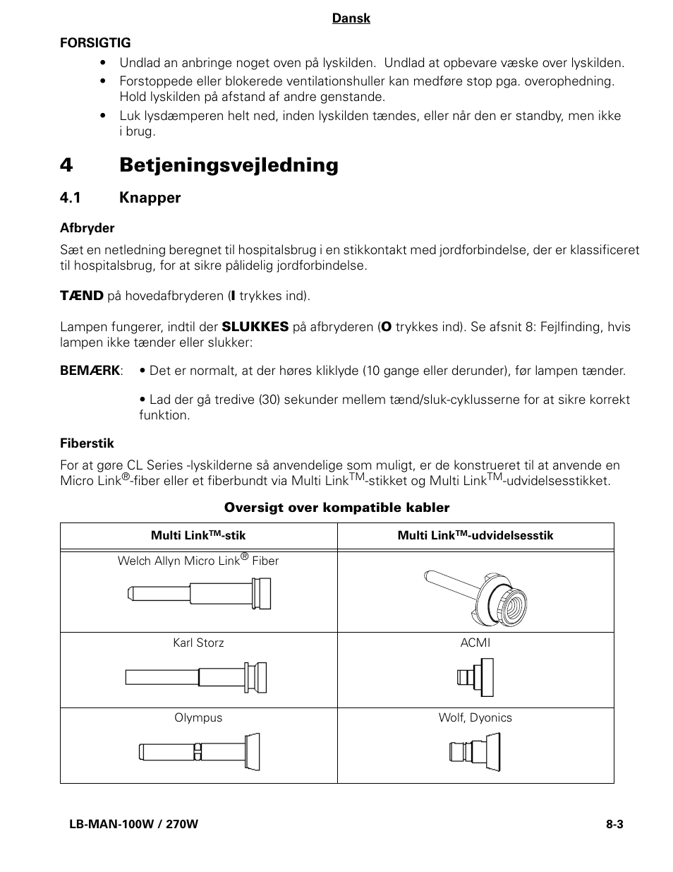 4betjeningsvejledning | Welch Allyn CL300 Surgical IlluminatorCL - User Manual User Manual | Page 92 / 126