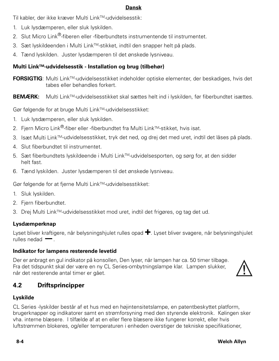 2 driftsprincipper | Welch Allyn CL300 Surgical IlluminatorCL - User Manual User Manual | Page 93 / 126