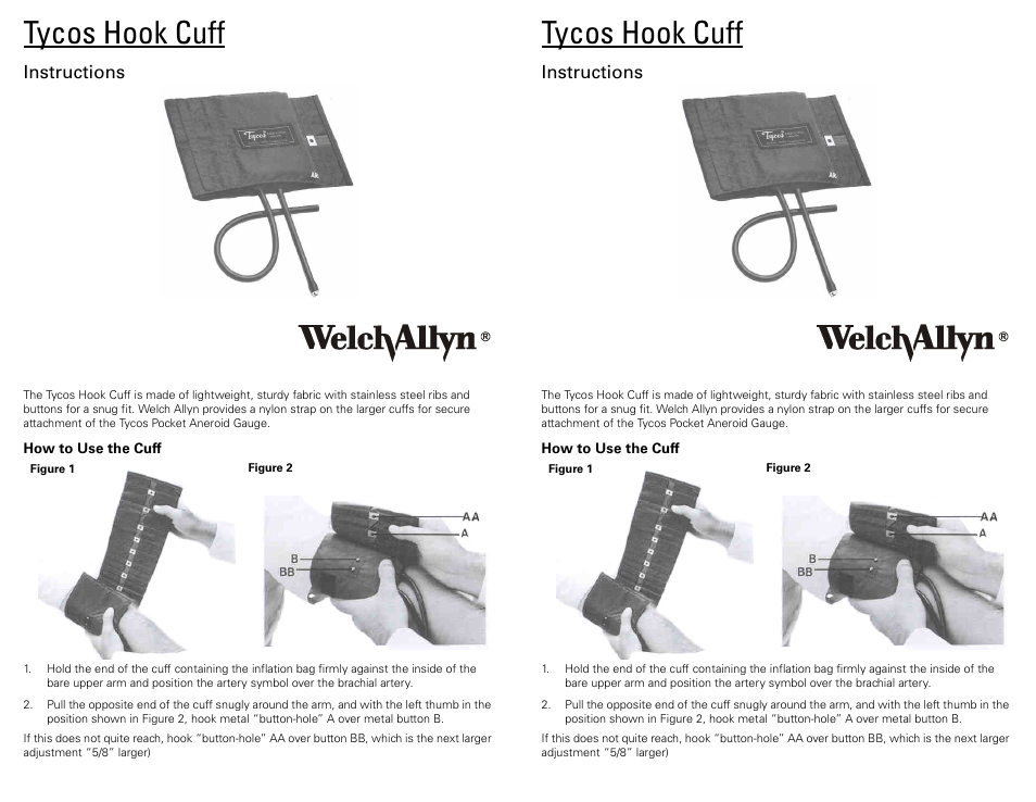 Welch Allyn Tycos Hook Cuff - User Manual User Manual | 2 pages