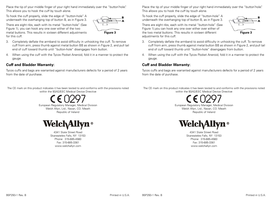 Cuff and bladder warranty | Welch Allyn Tycos Hook Cuff - User Manual User Manual | Page 2 / 2