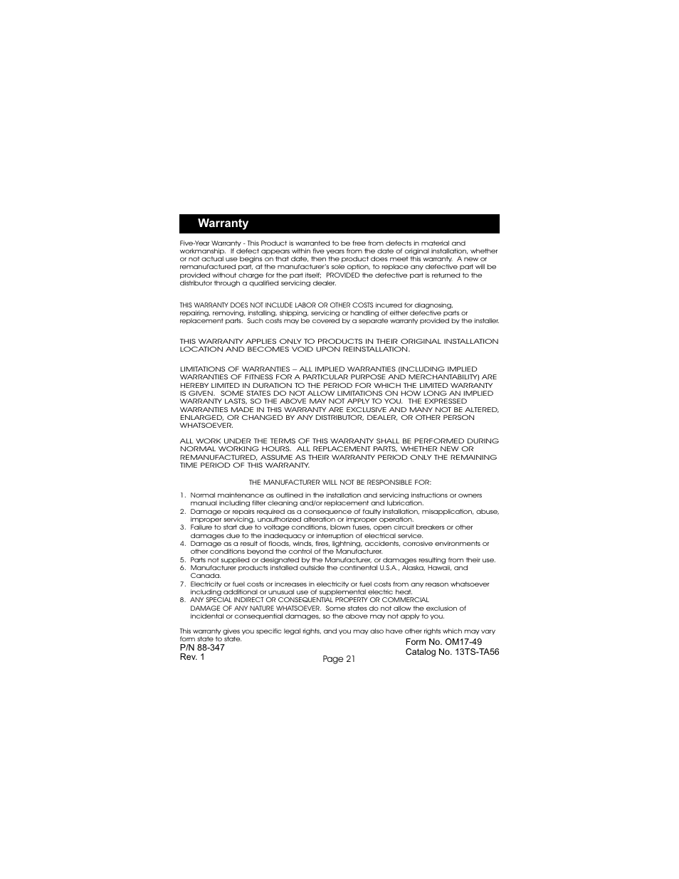 Warranty | Bryant TSTATBBPB501 User Manual | Page 22 / 22