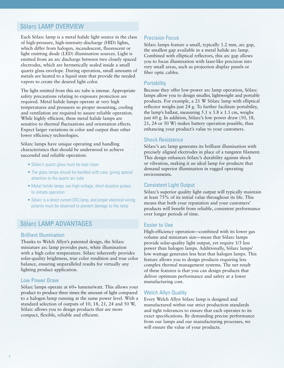 S¯olarc lamp overview s¯olarc lamp advantages | Welch Allyn Solarc Light - User Manual User Manual | Page 4 / 17