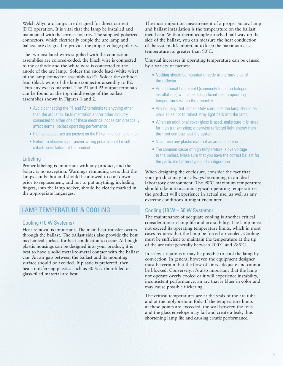 Lamp temperature & cooling | Welch Allyn Solarc Light - User Manual User Manual | Page 9 / 17