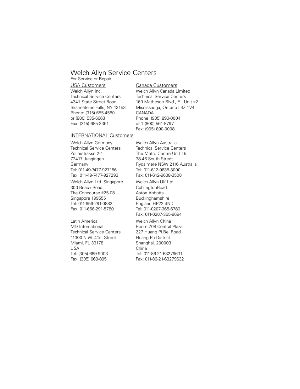 Welch allyn service centers | Welch Allyn 73210 6V Power Supply Rectal Light Handle - User Manual User Manual | Page 20 / 24