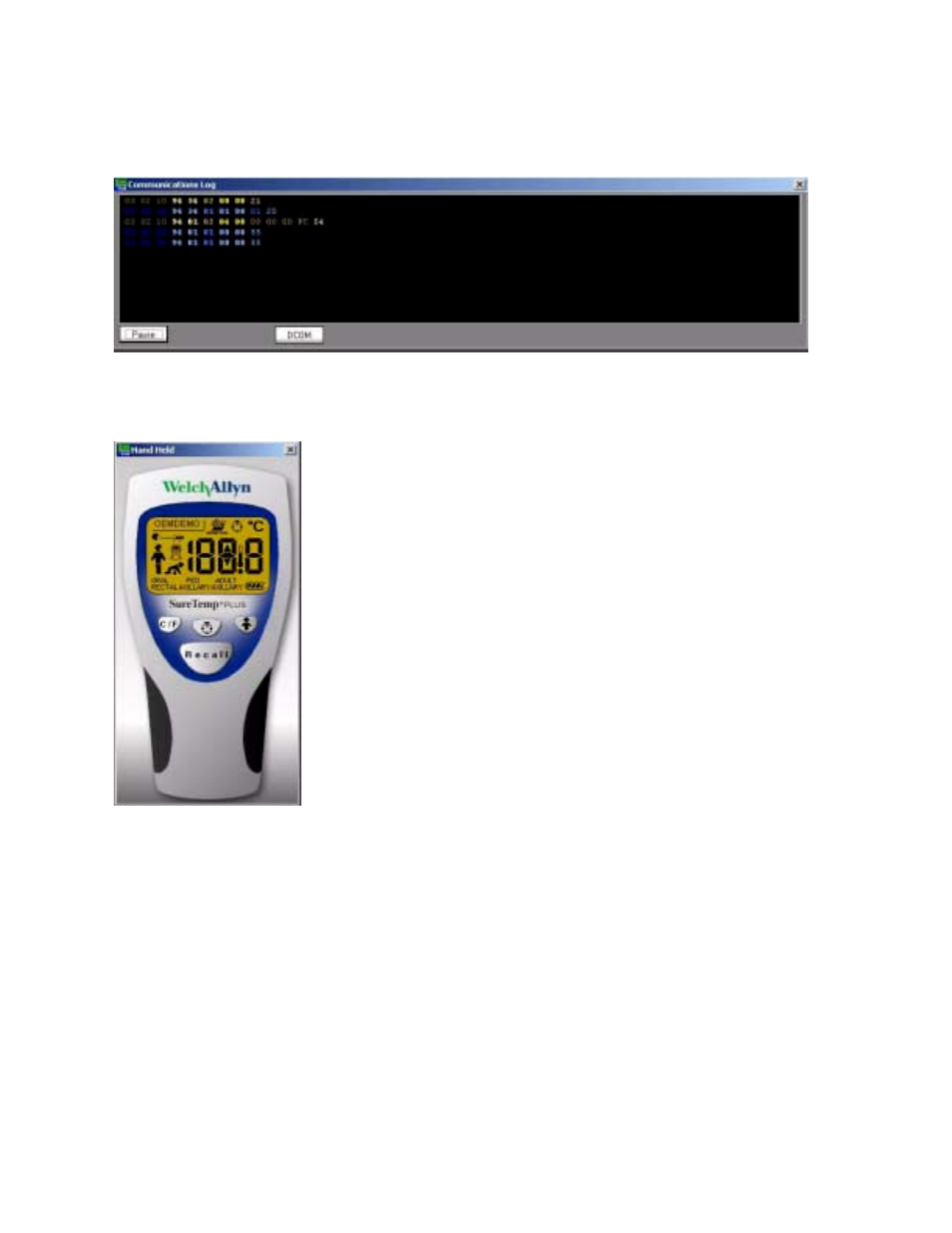 Comms log window, Full display | Welch Allyn SureTemp PlusModule - User Manual User Manual | Page 83 / 85