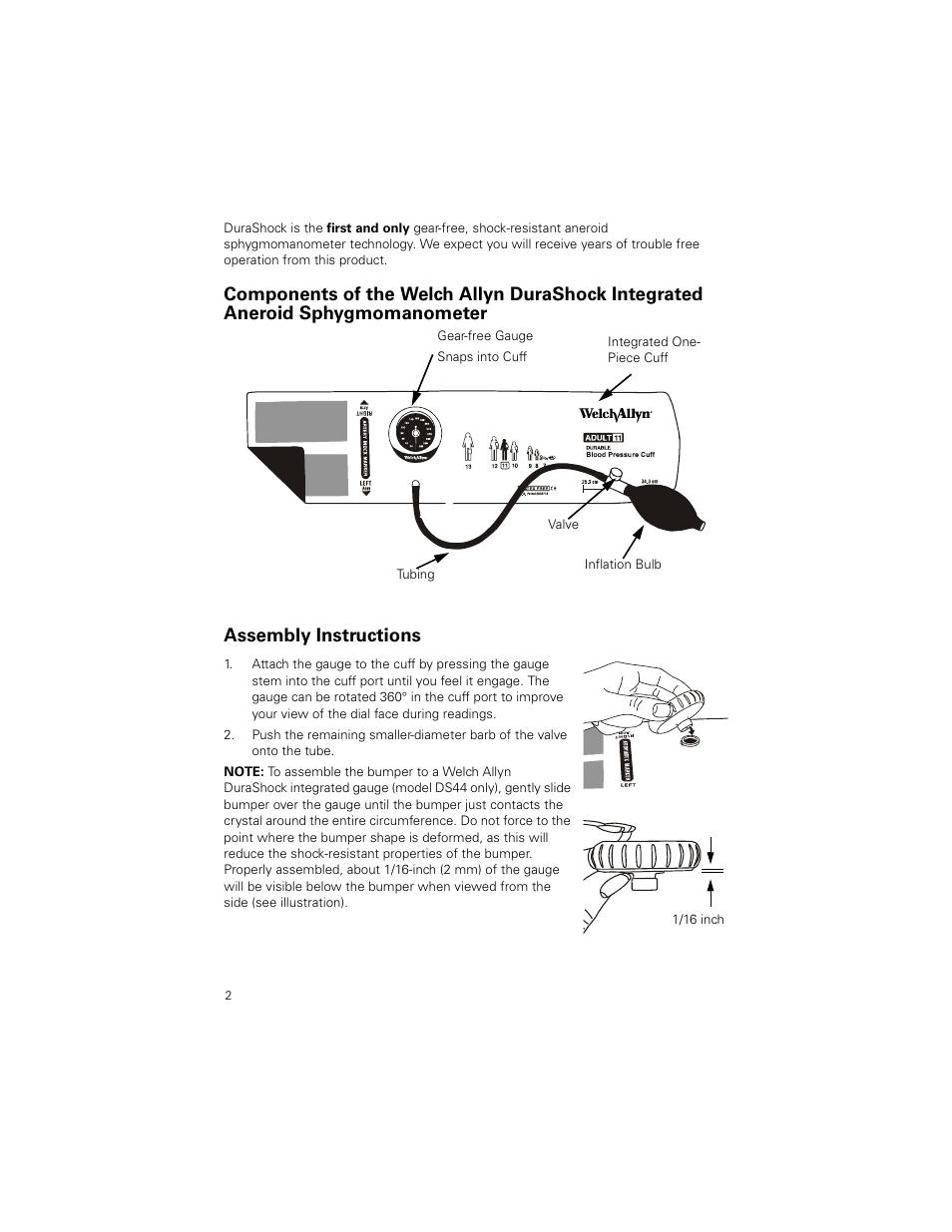 Welch Allyn DuraShock Integrated Aneroid Sphygmomanometer - User Manual User Manual | Page 2 / 8