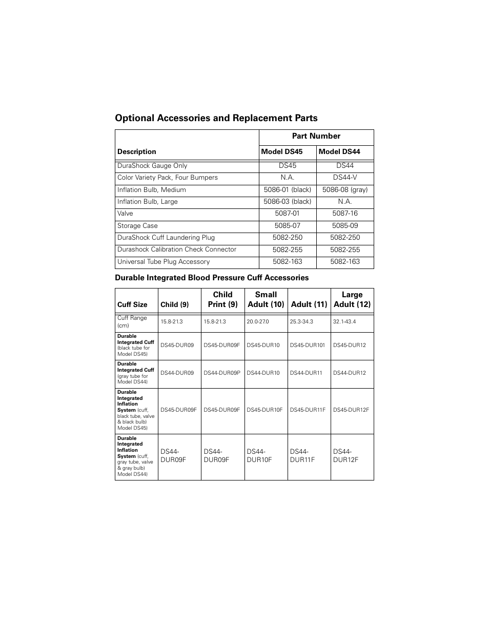 Optional accessories and replacement parts | Welch Allyn DuraShock Integrated Aneroid Sphygmomanometer - User Manual User Manual | Page 7 / 8