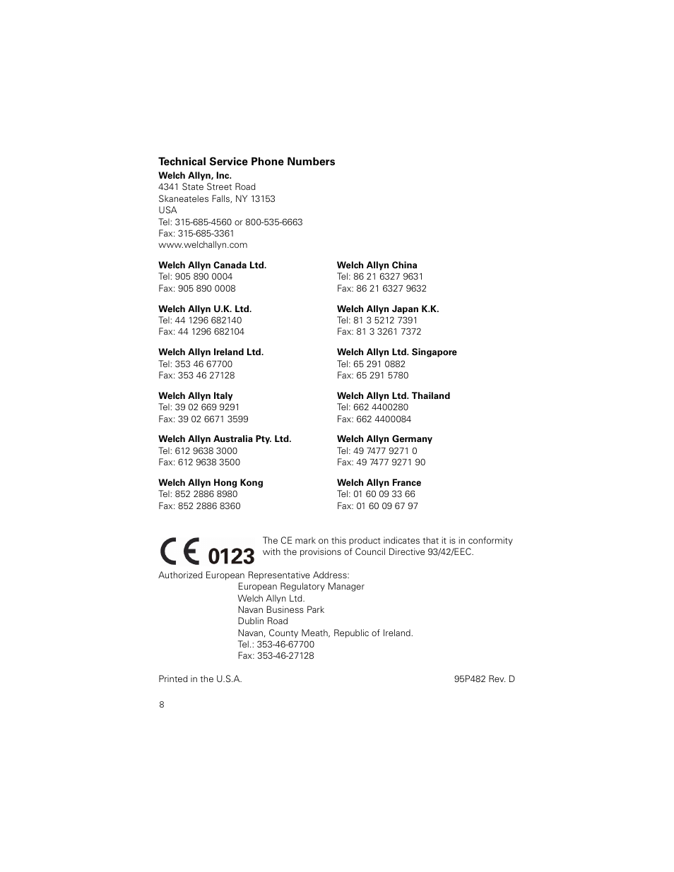 Welch Allyn DuraShock Integrated Aneroid Sphygmomanometer - User Manual User Manual | Page 8 / 8