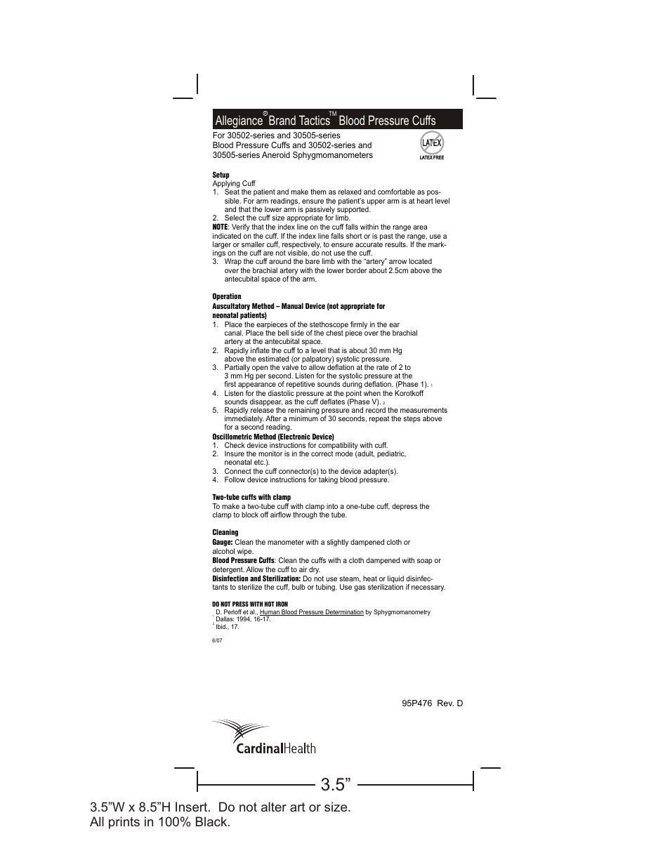 Welch Allyn Allegiance Brand Tactics Blood Pressure Cuffs - User Manual User Manual | 1 page