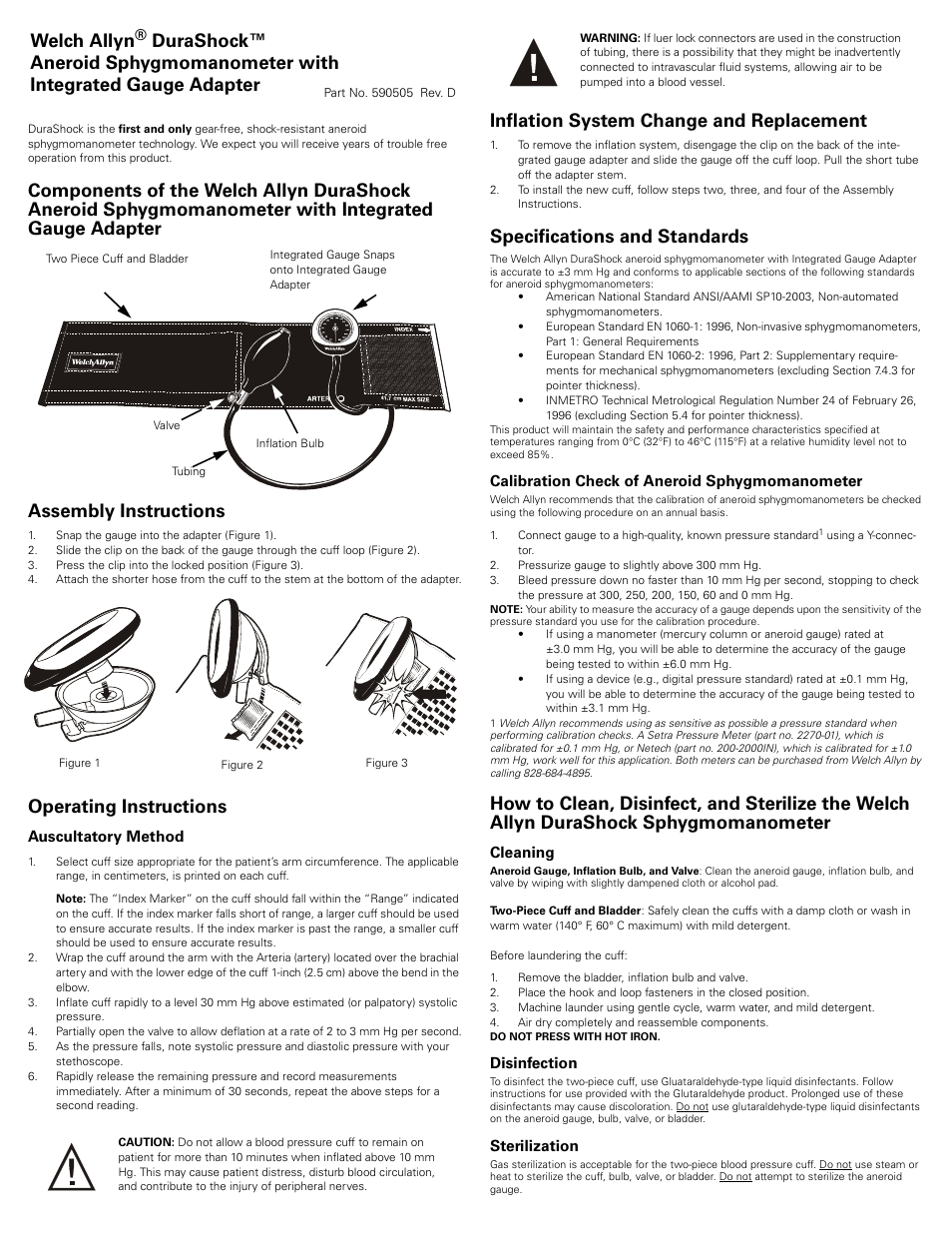 Welch Allyn DuraShock Aneroid Sphygmomanometer with Integrated Gauge Adapter - User Manual User Manual | 2 pages
