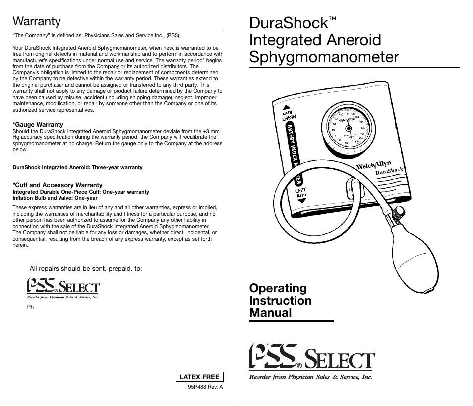 Welch Allyn DuraShock Integrated Aneroid Sphygmomanometer - User Manual User Manual | 2 pages