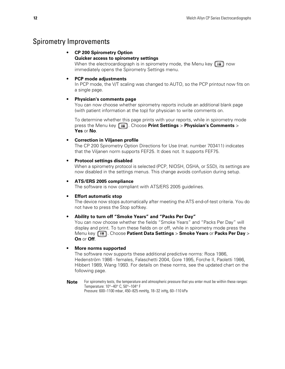 Spirometry improvements | Welch Allyn CP Series Electrocardiographs - User Manual User Manual | Page 14 / 40