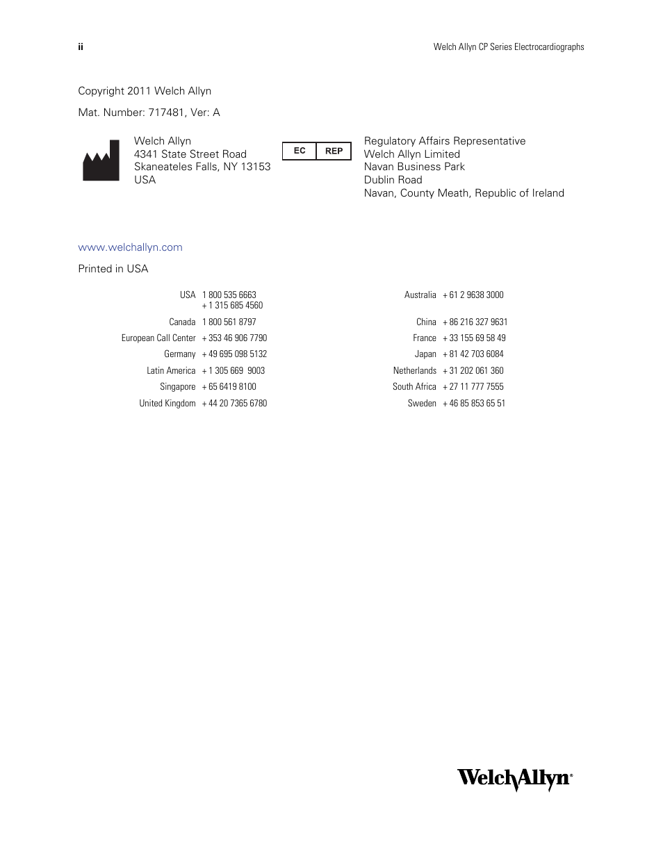 Welch Allyn CP Series Electrocardiographs - User Manual User Manual | Page 2 / 40