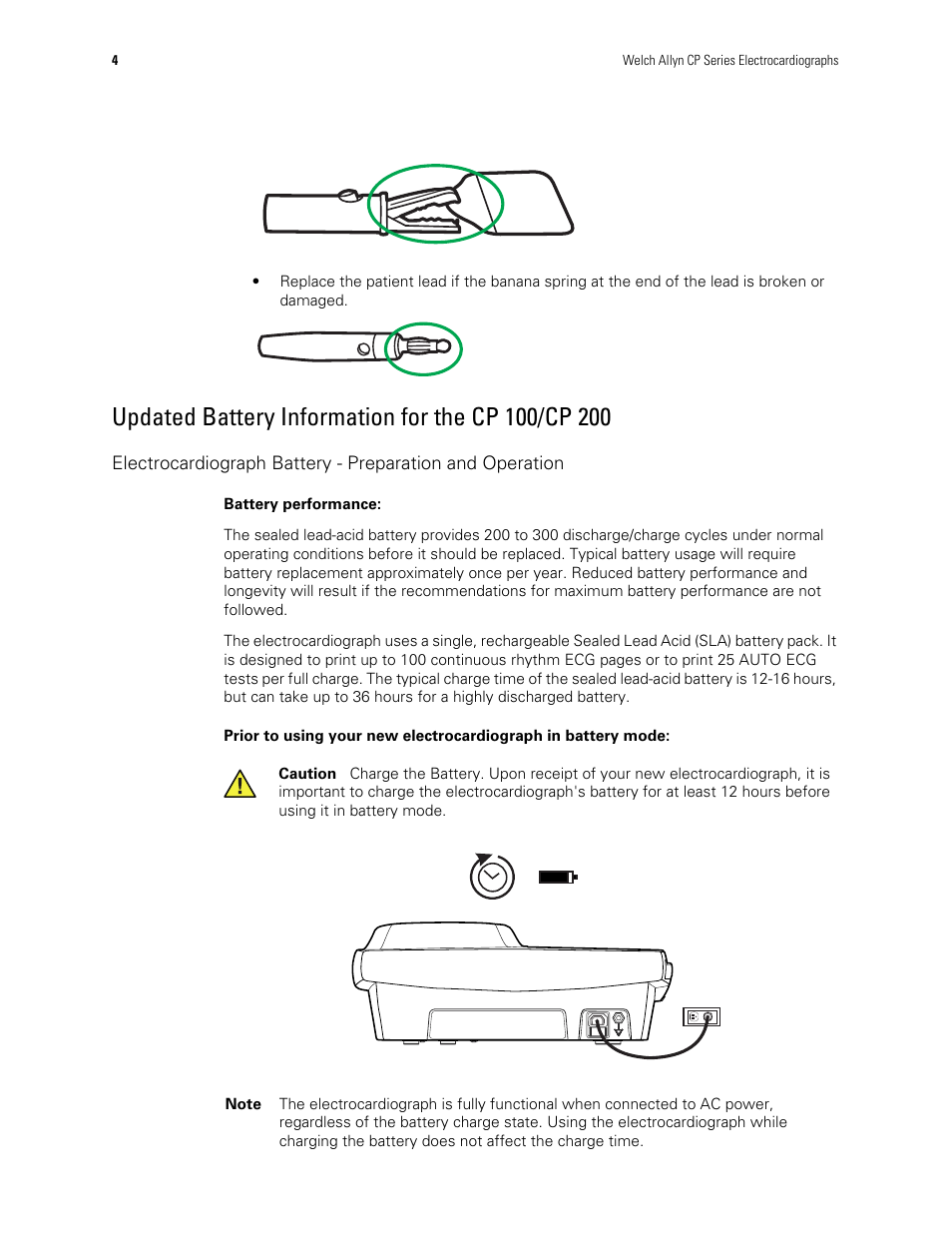 Updated battery information for the cp 100/cp 200 | Welch Allyn CP Series Electrocardiographs - User Manual User Manual | Page 6 / 40