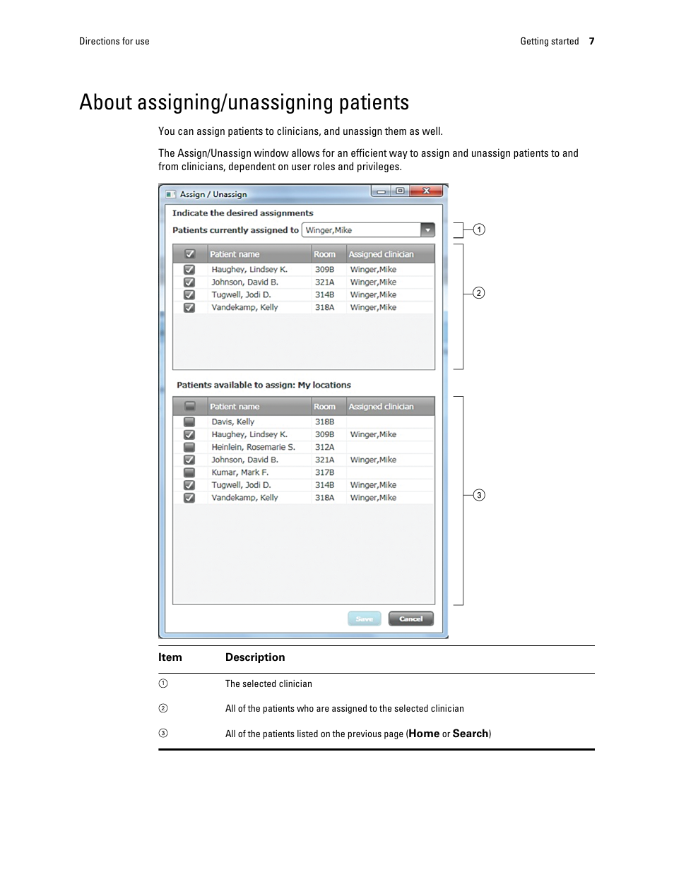 About assigning/unassigning patients | Welch Allyn Connex VM data management system - User Manual User Manual | Page 11 / 36